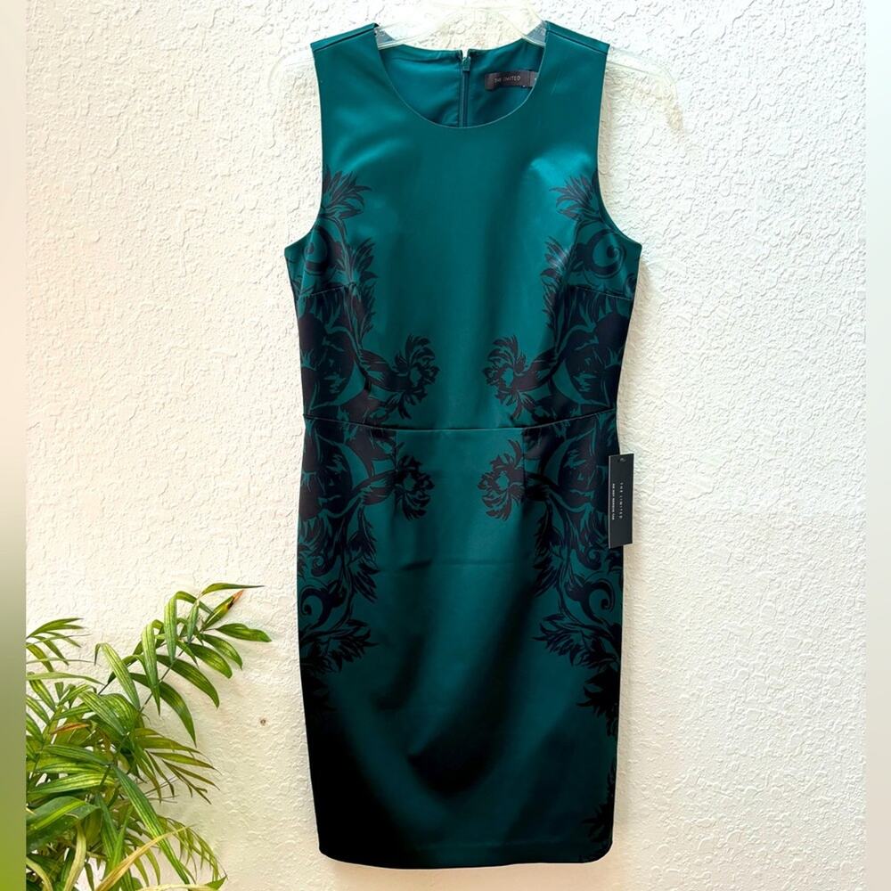NEW The Limited Y2K $89 Satin-like Forest Floral Green Black Women's Dress Sz 6